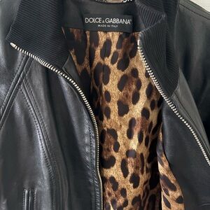 Dolce & Gabbana Black Leather Jacket with Leopard Lining